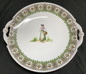 M Z Figural Double Handled Porcelain Plate