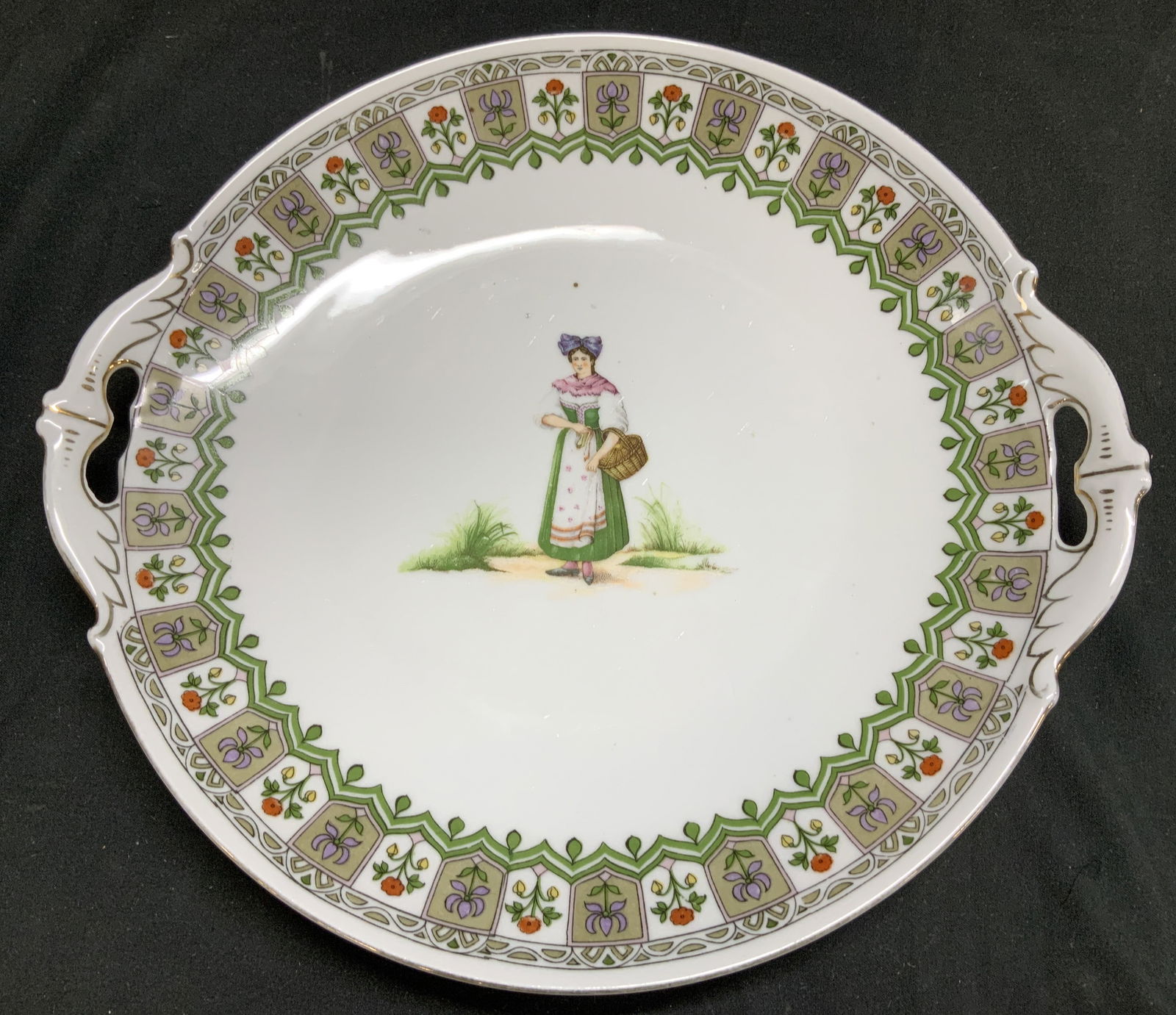 M Z Figural Double Handled Porcelain Plate (1 of 6)