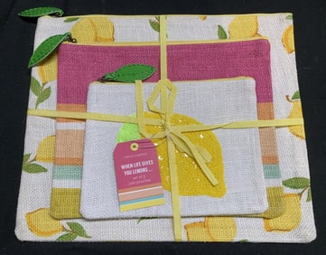 Set 3 Twos Company Lemon Jute Pouches INDIA NIP