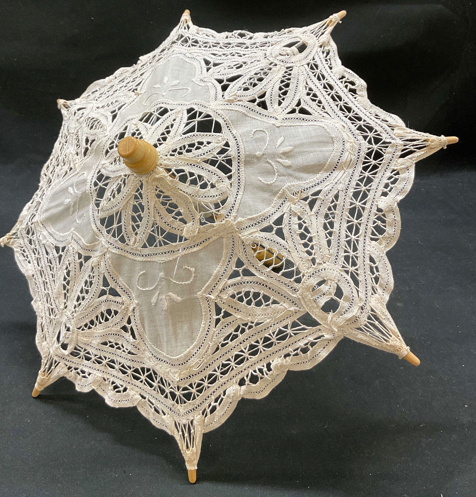 Vintage Wood & White Lace Doll Parasol (1 of 6)