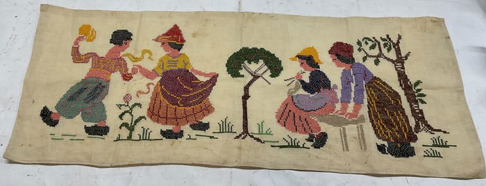 Vintage Needlepoint Embroidered Table Runner