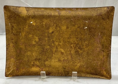 Vintage Gold Tone Leaf Glass Trinket Tray