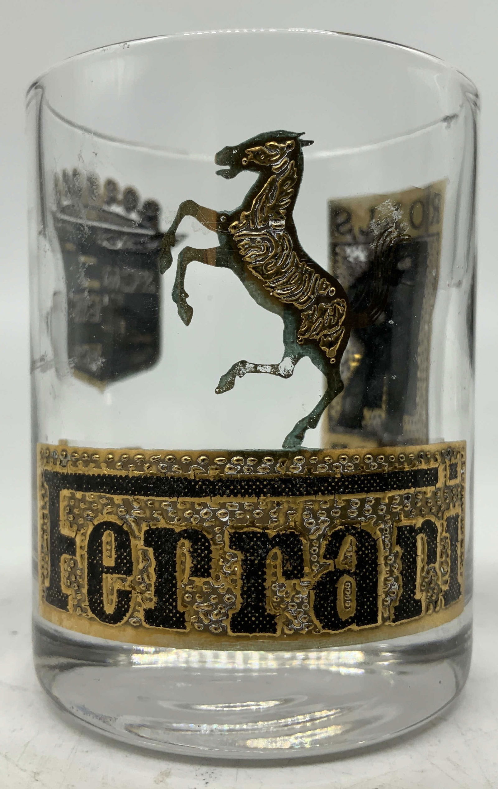 Vtg Ferrari & Rolls Royce Logo Gilt Shot Glass (1 of 6)