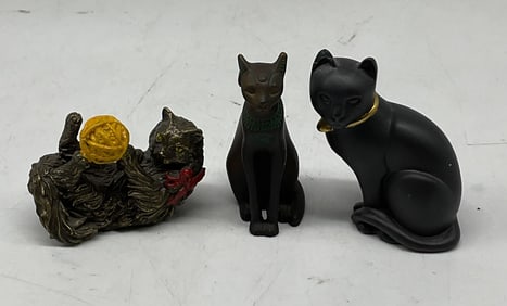 Lot 3 The Franklin Mint Cat Figurines 1980s