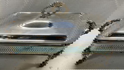 Vtg Silver Plated Footed Casserole Dish W Lid