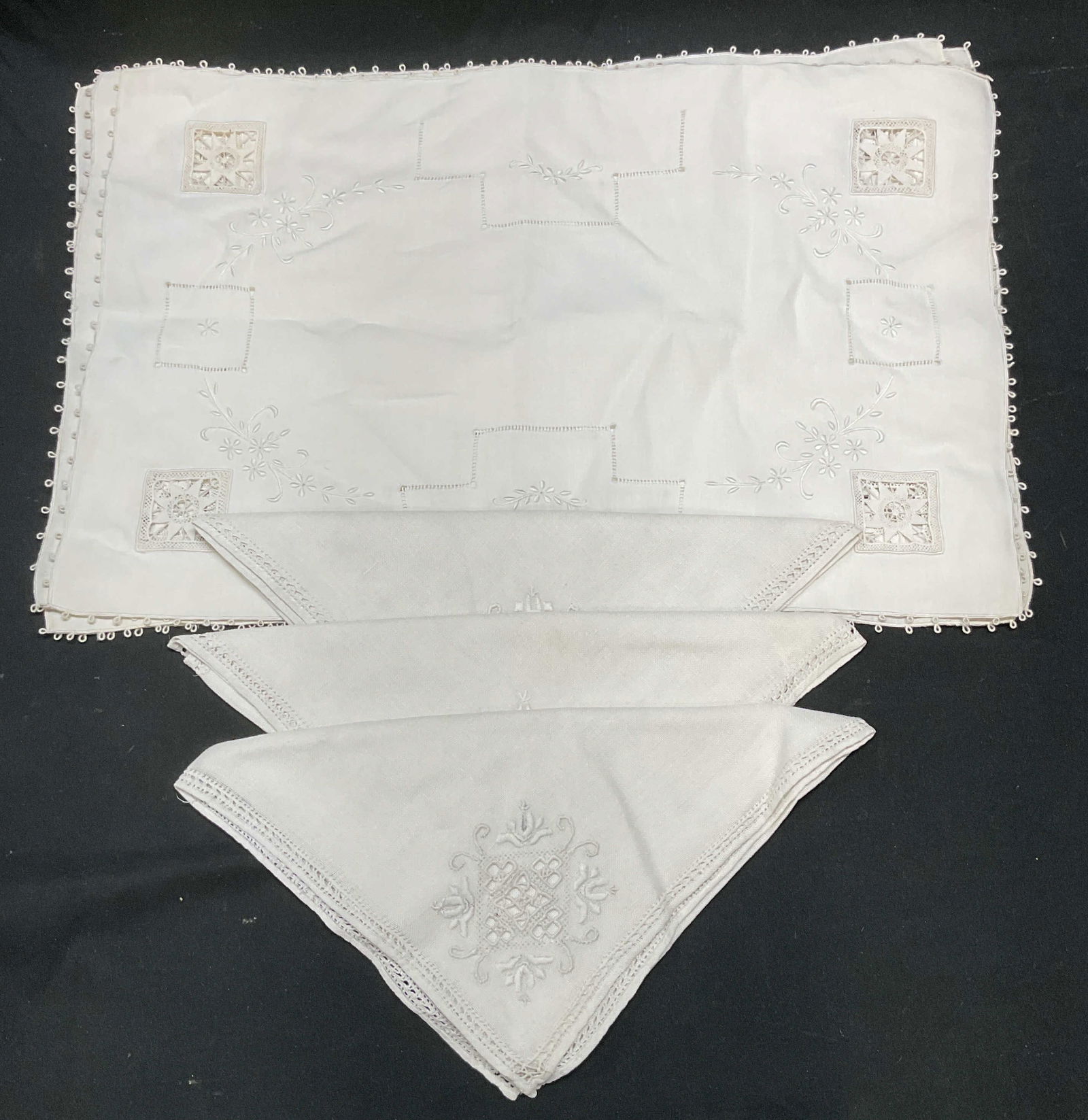 Lot 7 Vintage White Lace Embroidered Table Linens (1 of 7)