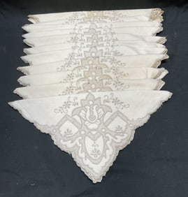 Set 11 Vintage Beige Embroidered Linen Napkins
