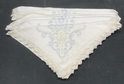 Set 6 Vintage White Embroidered Lace Napkins