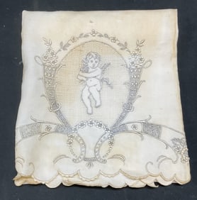 Vintage White Embroidered Cherub Tea Towel