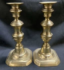 Antique Pair Octagonal Brass Candlesticks