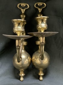 Vntg Solid Brass Wall Sconce Candle Holders
