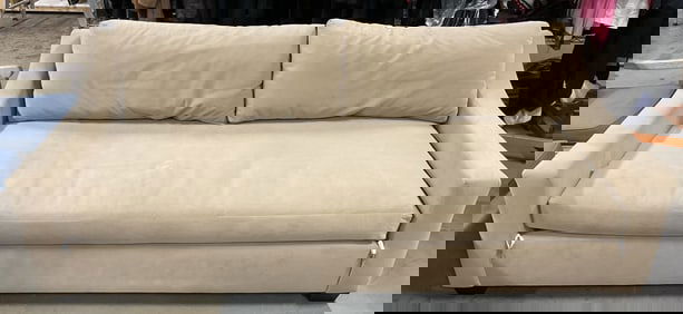 Tan Suede Style Upholstered Sofa, 92 Inches long