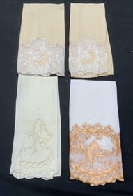 Lot 4 Vintage Yellow Embroidered Tea Towels