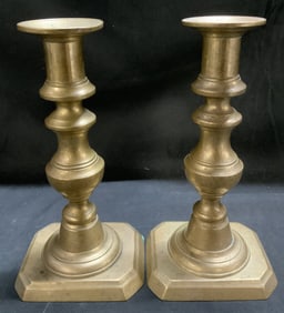 Vtg Pair Solid Brass Push Up Candlesticks