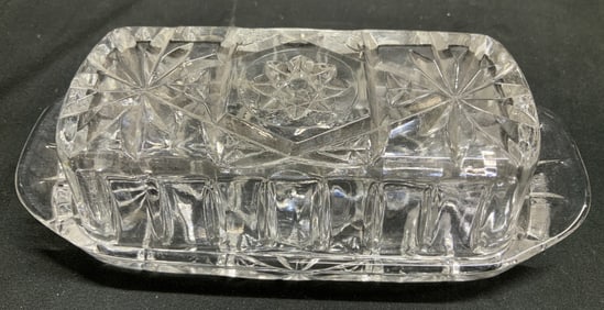 Vtg Star of David Clear Glass Covered Butter Dish