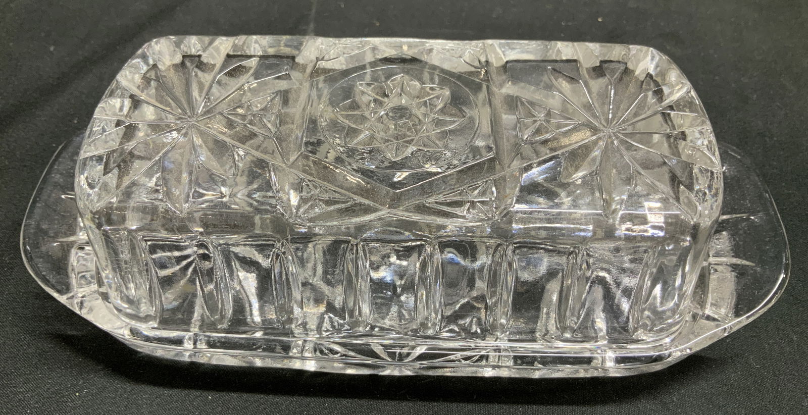 Vtg Star of David Clear Glass Covered Butter Dish (1 of 7)