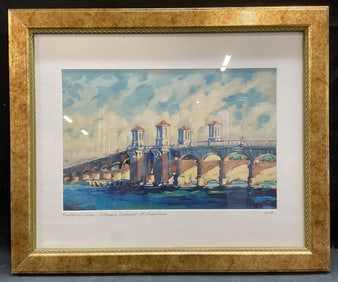 Signed Brilli Lions Bridge St Augustine Print 23in