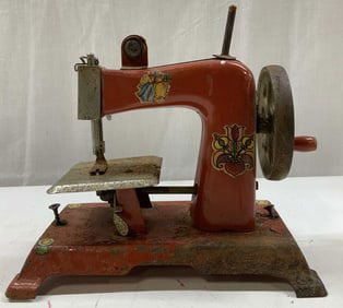 Antq Childrens Red Miniature Sewing Machine