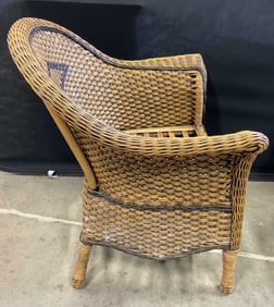 Tan Wicker Armchair with Cushion & Pillow