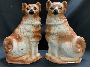 Pair of Repro Staffordshire Spaniel Dog Figurines