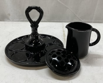 Lot 3 Vintage Black Glass Tableware