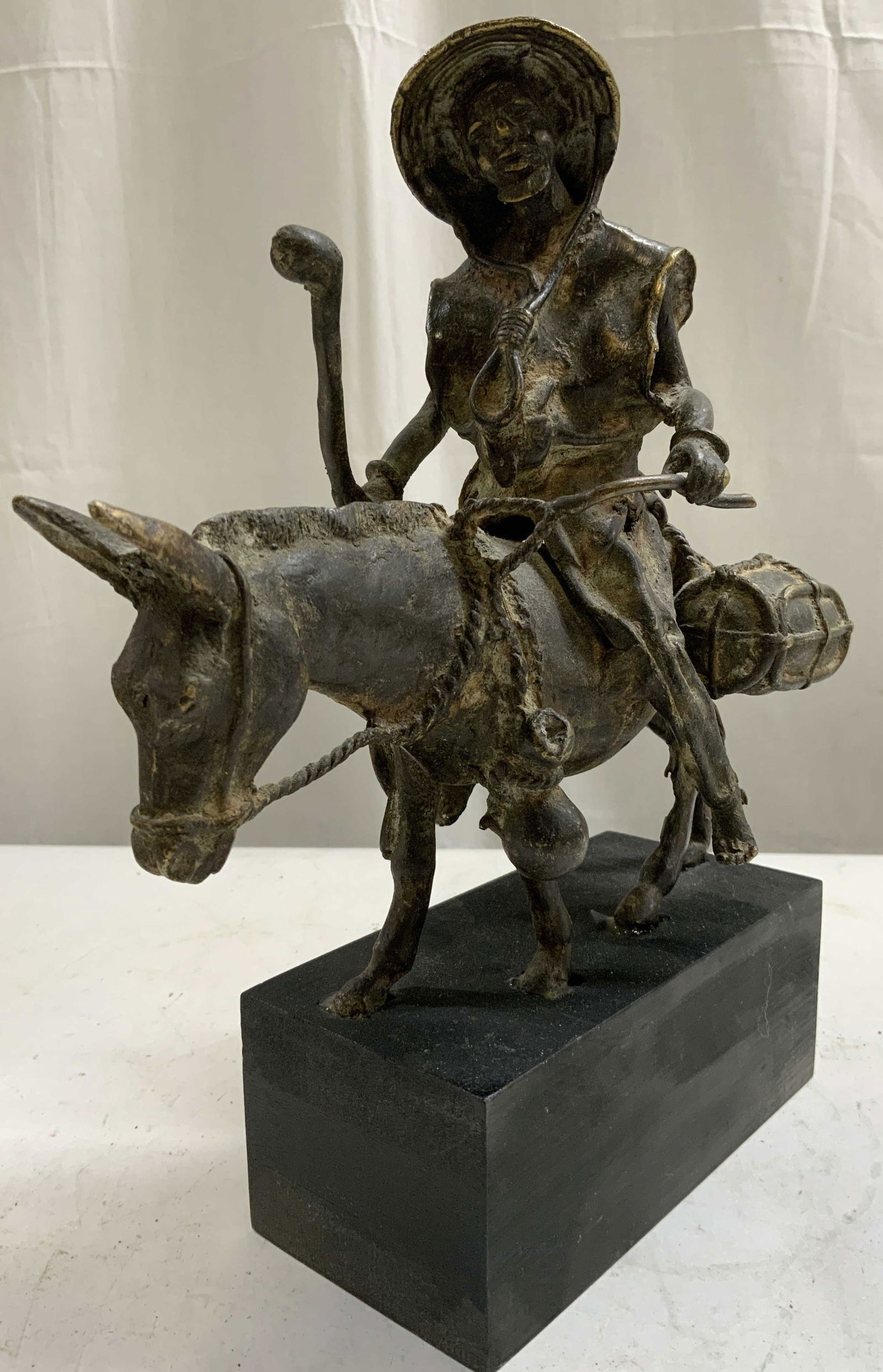 Atq Bronze Asian Male Figure Riding a Donkey (1 of 9)