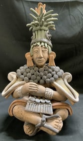 Hand Painted Mayan Astronomer Sculpture 12.2in