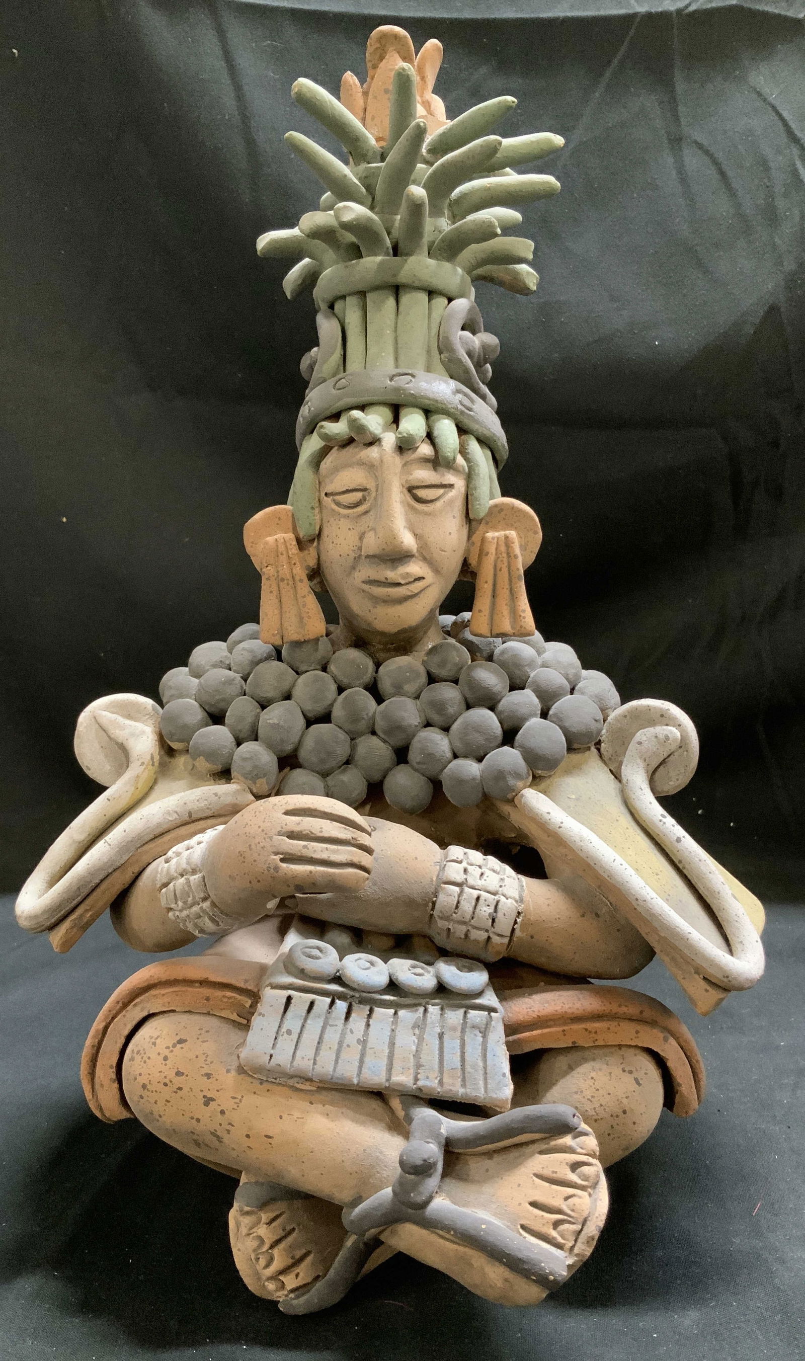 Hand Painted Mayan Astronomer Sculpture 12.2in (1 of 7)