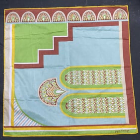 Vtg Sant Angelo Green Blue Silk Geometric Scarf