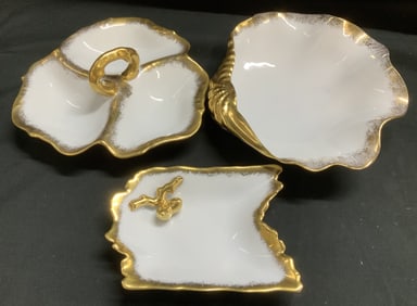 Lot 3 Sgnd Helen Beck Porc Gilt Scalloped Dishes