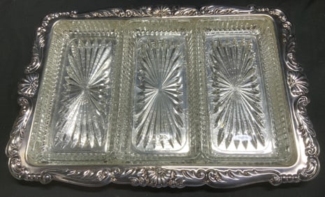 Vtg Leonard Silver Plated Chippendale Relish Tray