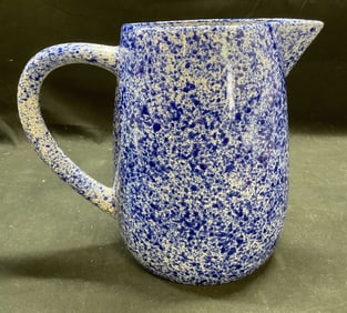 Vintage Blue Spongeware Ceramic Pitcher