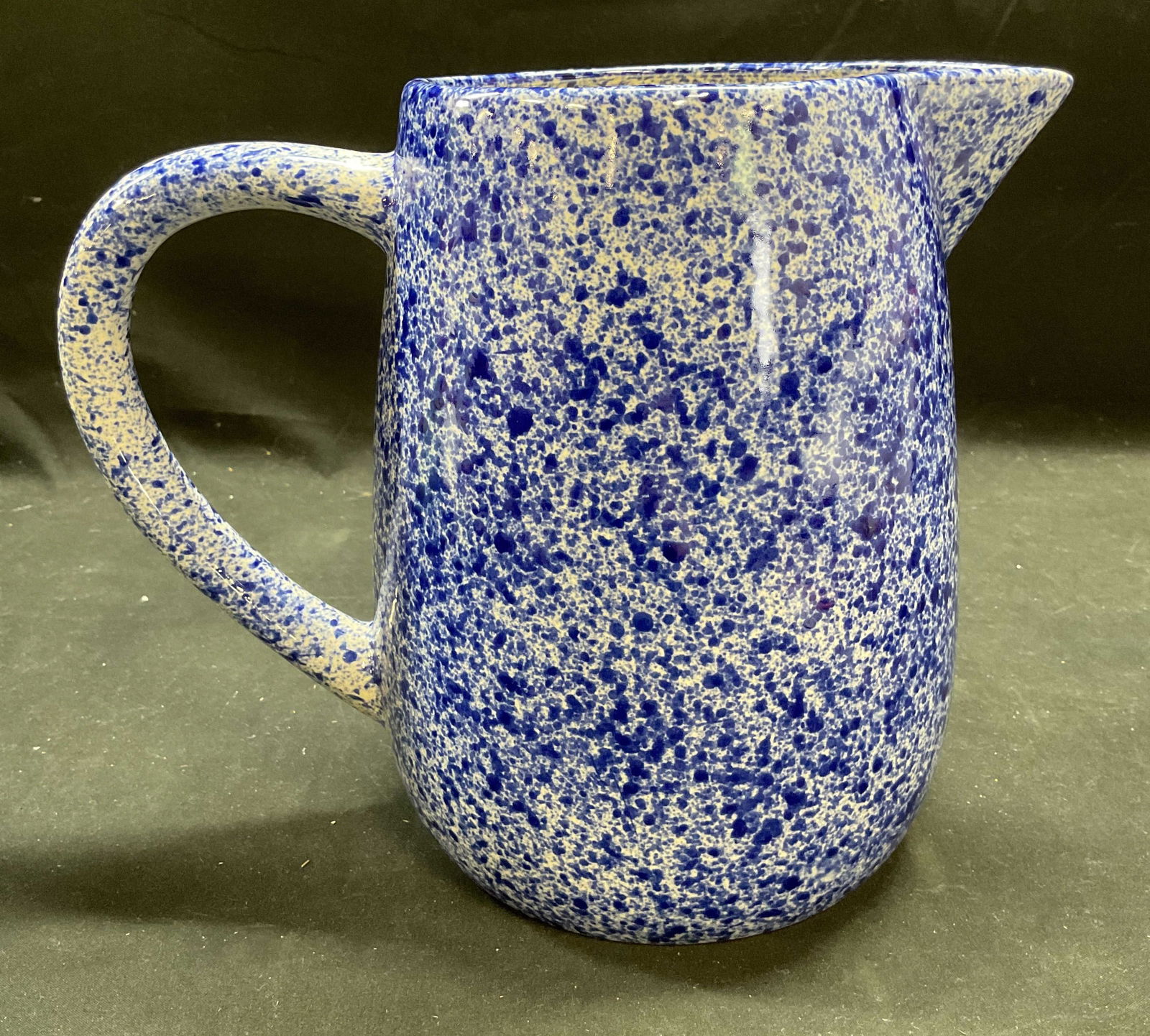 Vintage Blue Spongeware Ceramic Pitcher (1 of 6)