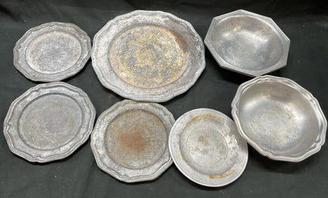 Lot 7 Vtg Crown Castle Wilton Pewter Bowls Plates