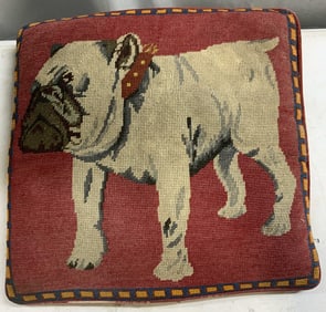 Vintage Needlepoint Pug Throw Pillow