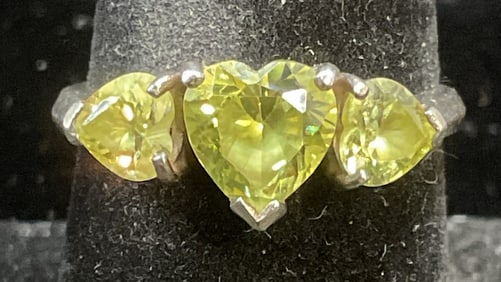 Sterling Silver Green Semiprecious Heart Ring