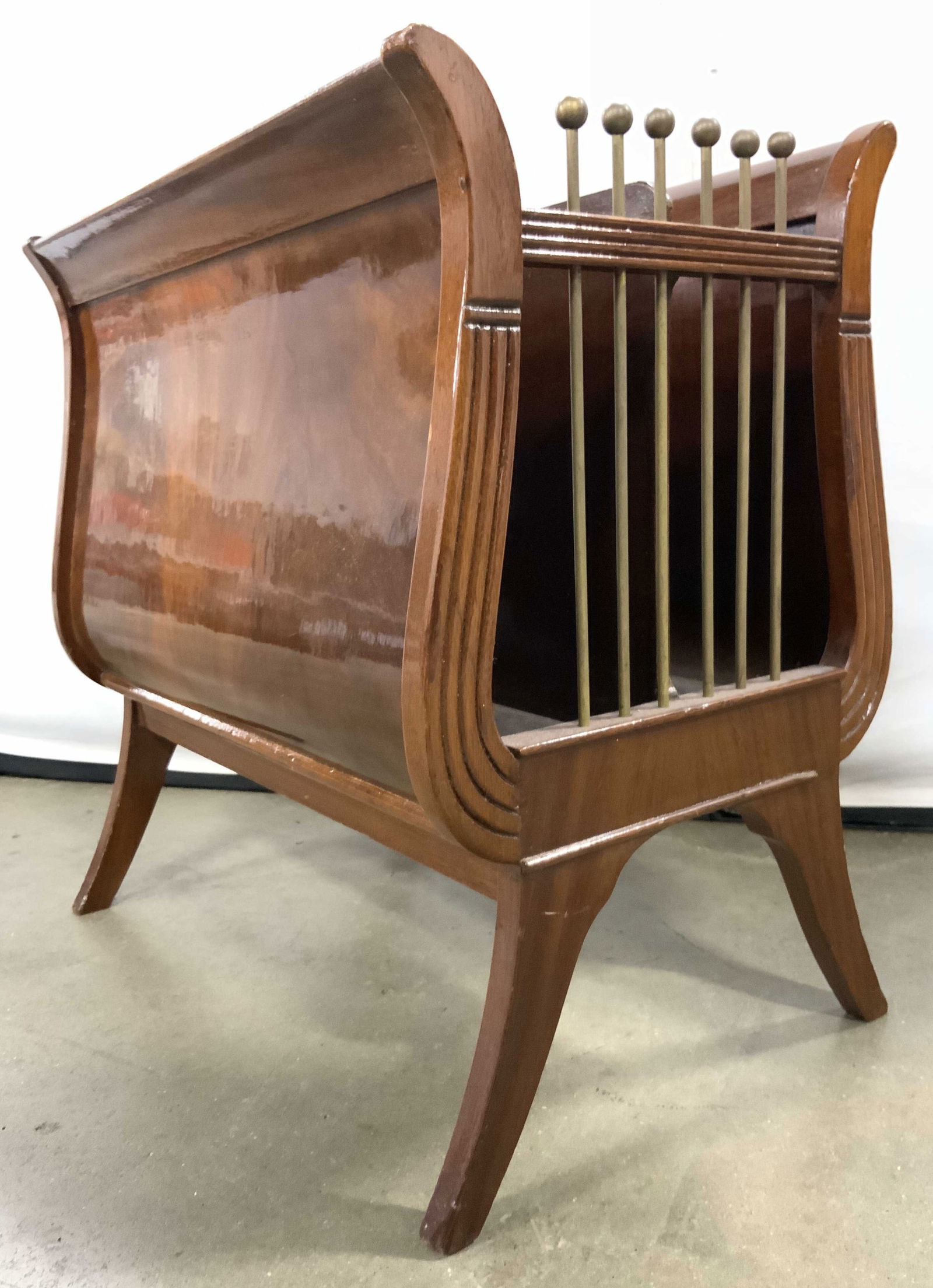 Vntg Lyre Form Wooden Magazine Holder 18in (1 of 8)