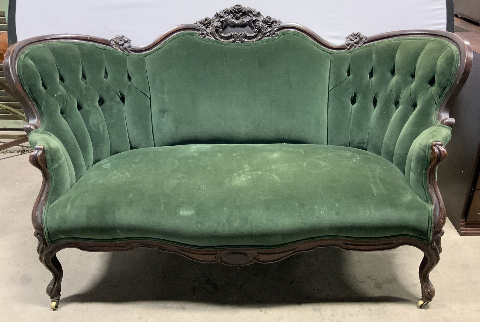 Vtg Victorian Style Wood Velvet Uph Loveseat (1 of 10)