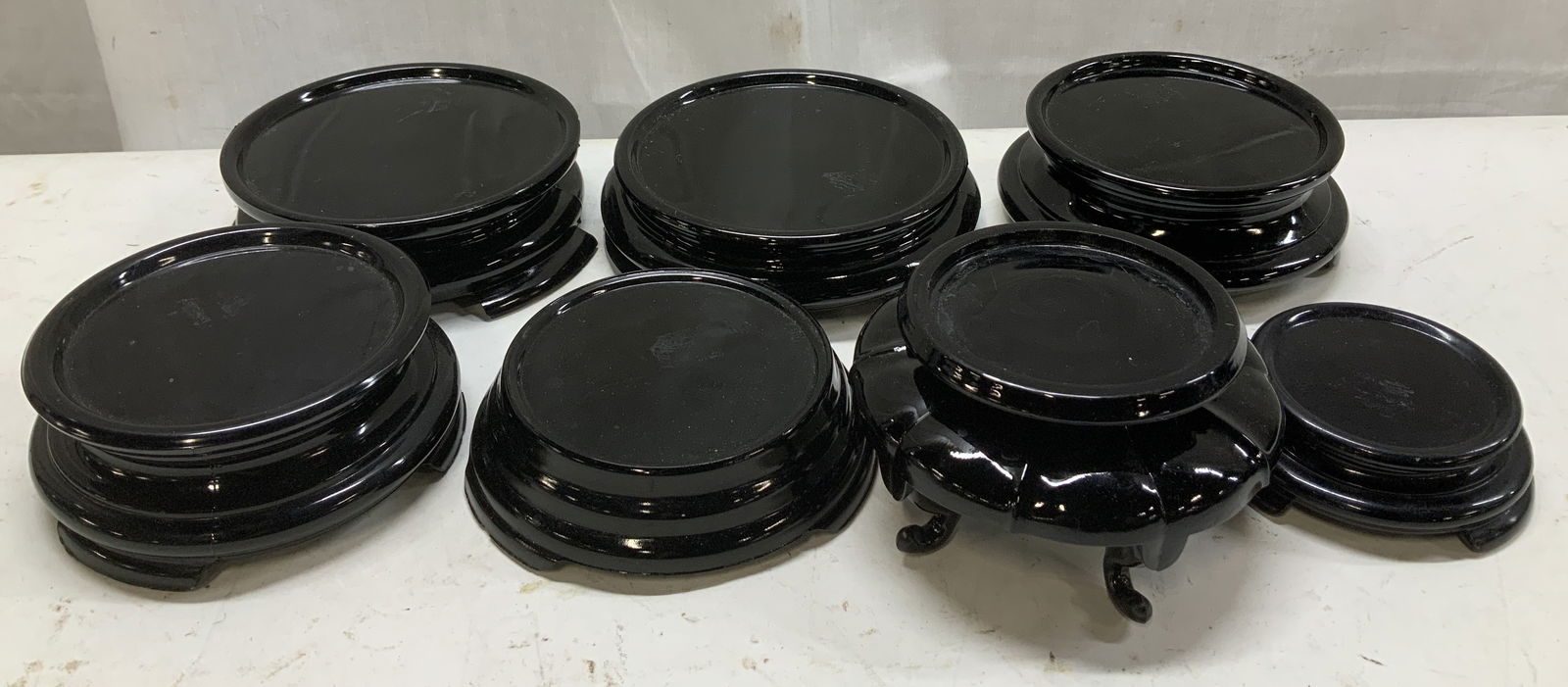Lot 7 Vtg Assorted Black Glass Footed Stands (1 of 7)