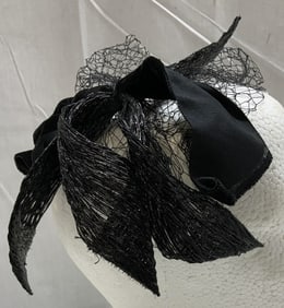 Vintage Black Satin Bow & Net Fascinator
