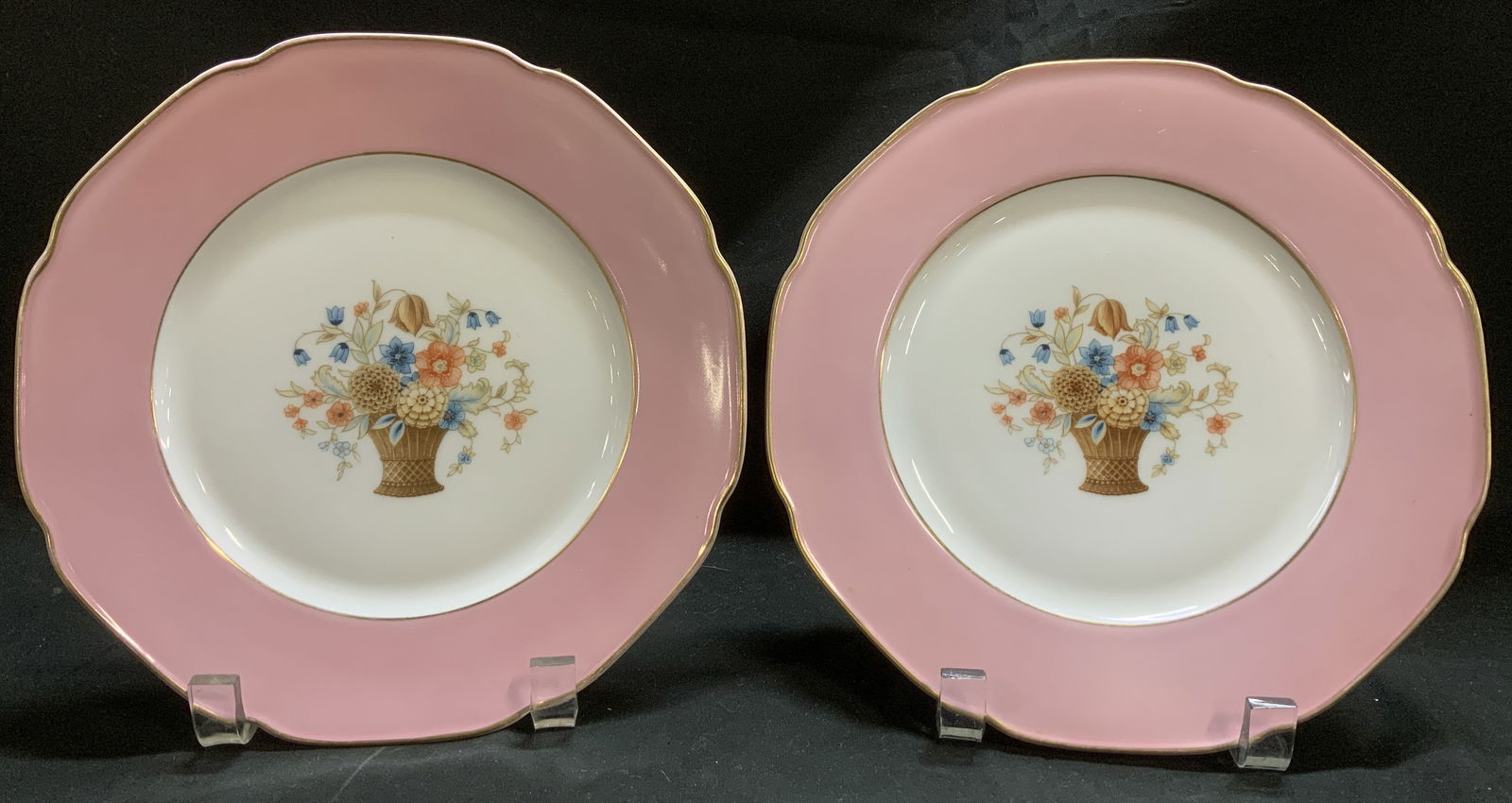Lot 2 Vtg PT Floral Bouquet Porc Plates BAVARIA: Lot includes, 2 porcelain plates featuring a central multi-color floral bouquet design. Gilt accents & scalloped rim. Signed & marked on underside. Reads, P T BAVARIA TIRSCHENREUTH. Surface wear consi