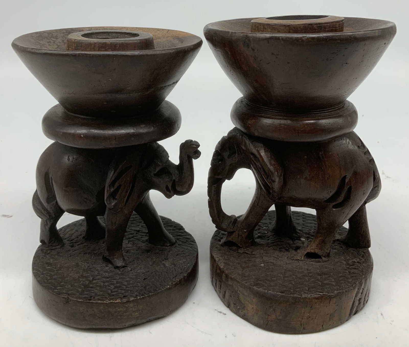 Vntg Pair Carved Wooden Elephant Candle Holders (1 of 6)