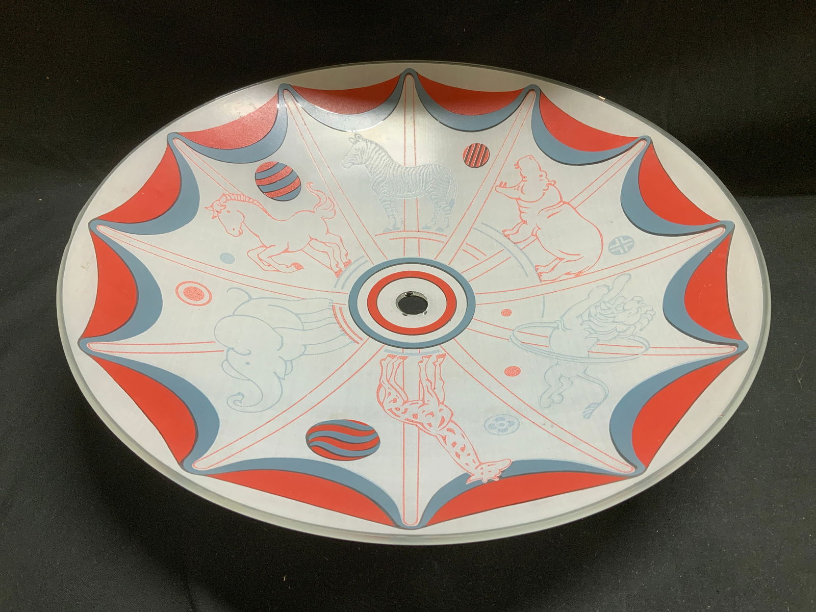 Vtg Red & Blue Circus Glass Flush Light (1 of 6)
