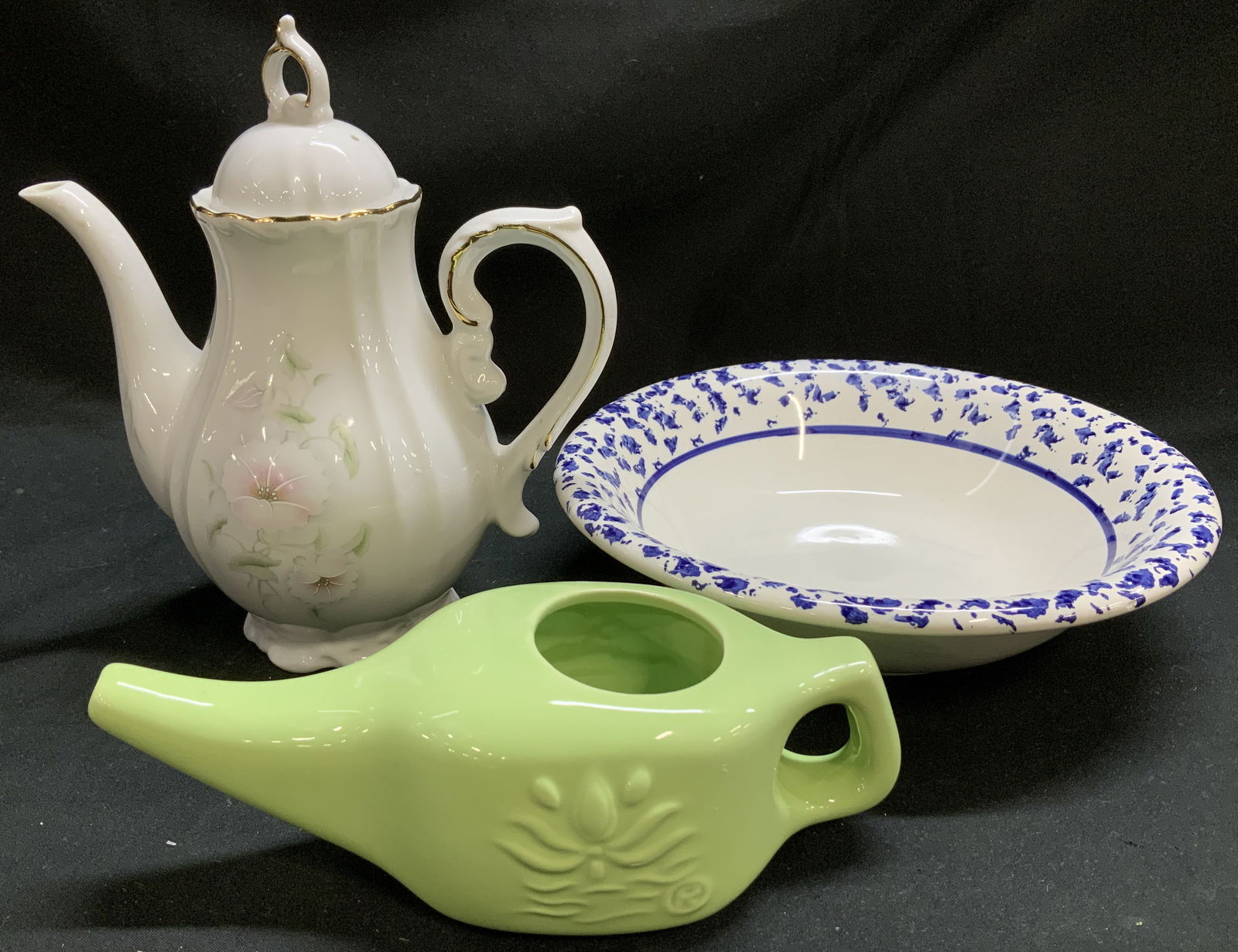 Lot 3 Floral Teapot, Neti Pot & Ceramic Bwl ITALY (1 of 9)