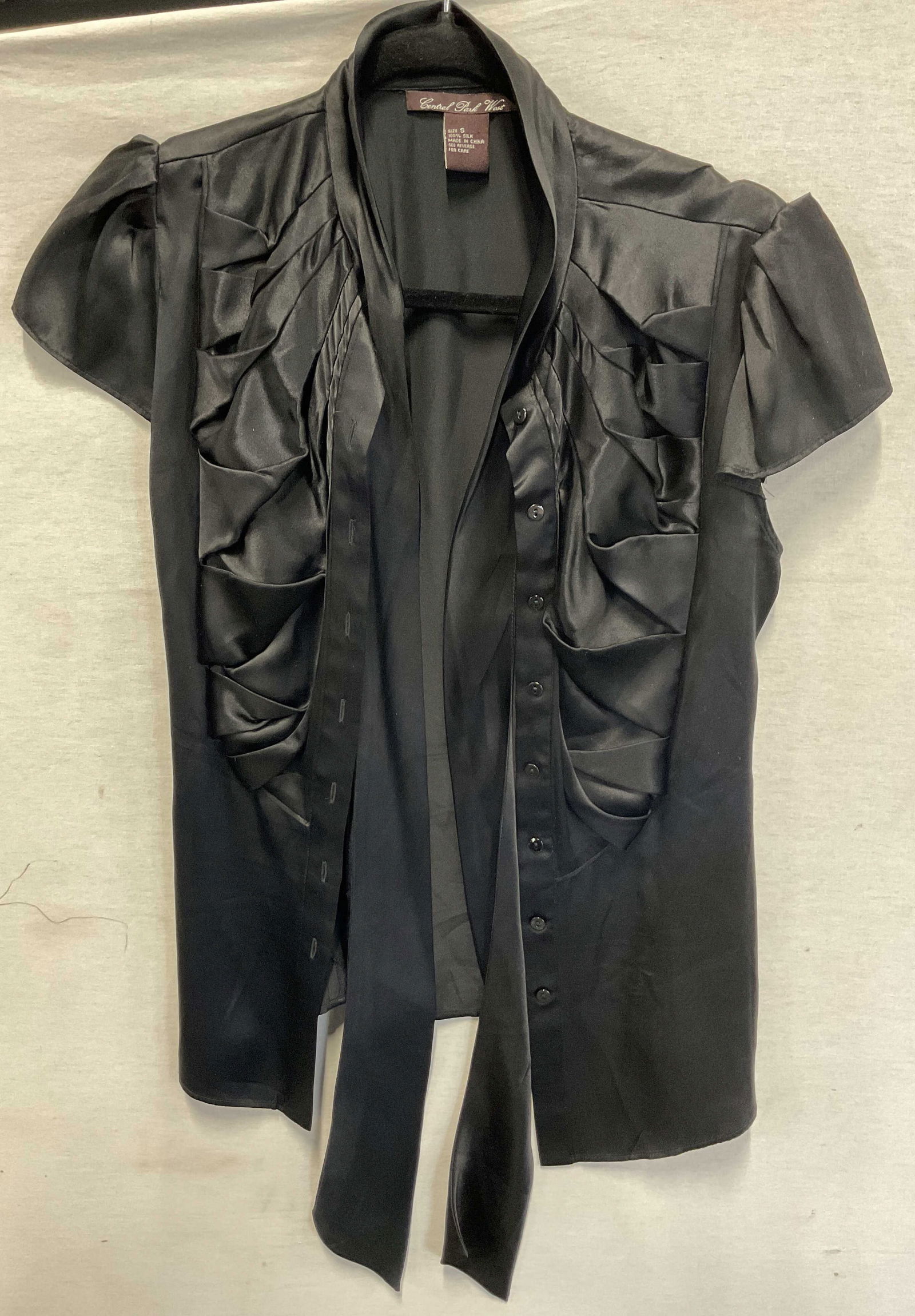 Central Park West Black Silk Ruffled Top (1 of 7)