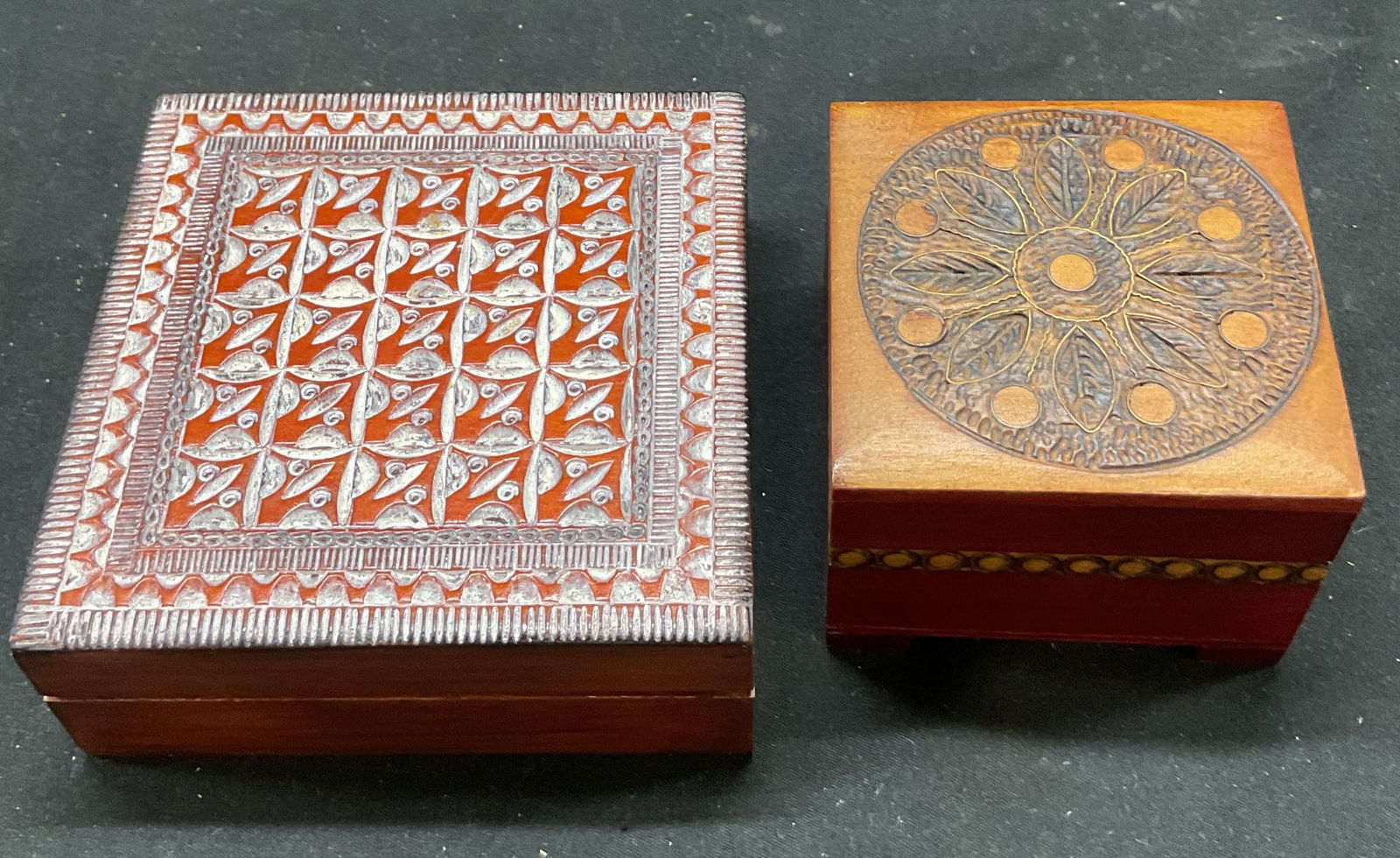 Lot 2 Wooden Carved Hinged Trinket Boxes Poland (1 of 15)