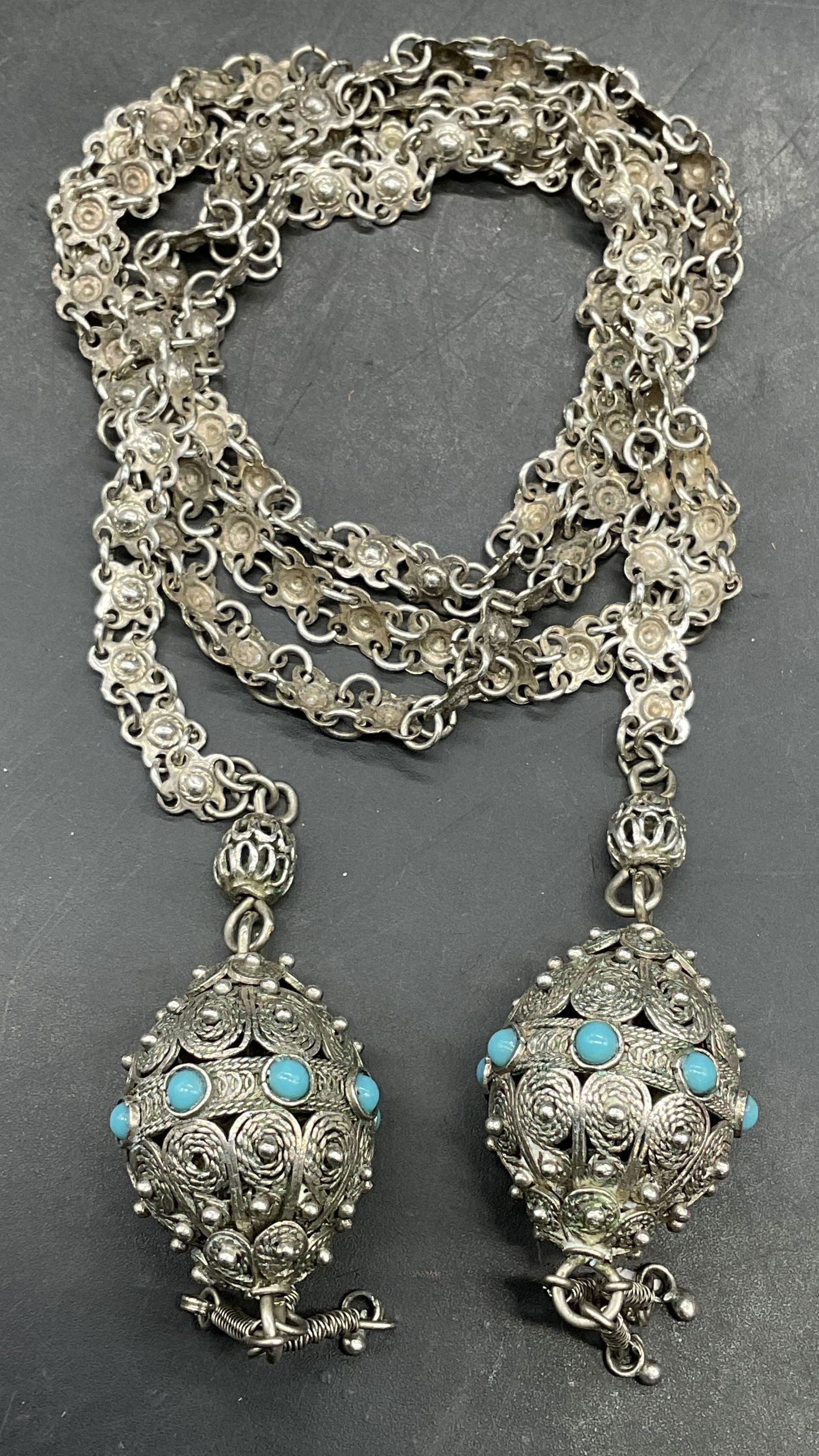 Vintage Silver Tone Faux Turquoise Lariat Necklace (1 of 7)