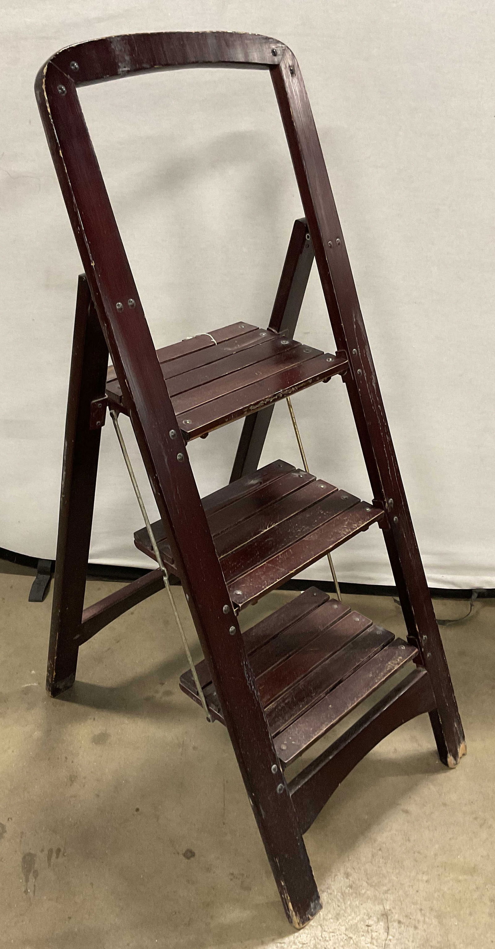 Vintage Slatted Wood Folding Step Stool (1 of 6)