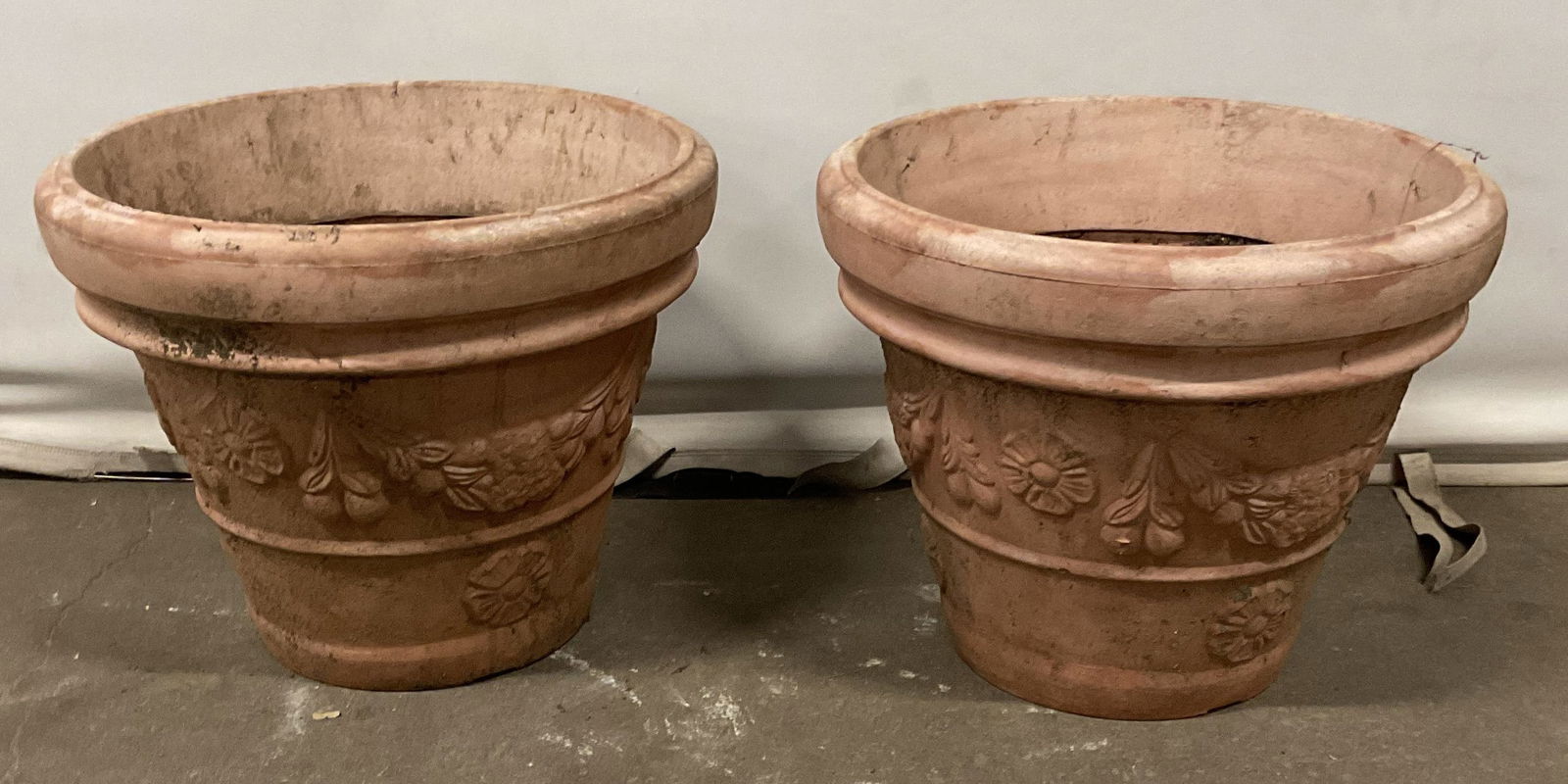 Pair Terracotta Toned Outdoor Garden Planters (1 of 7)