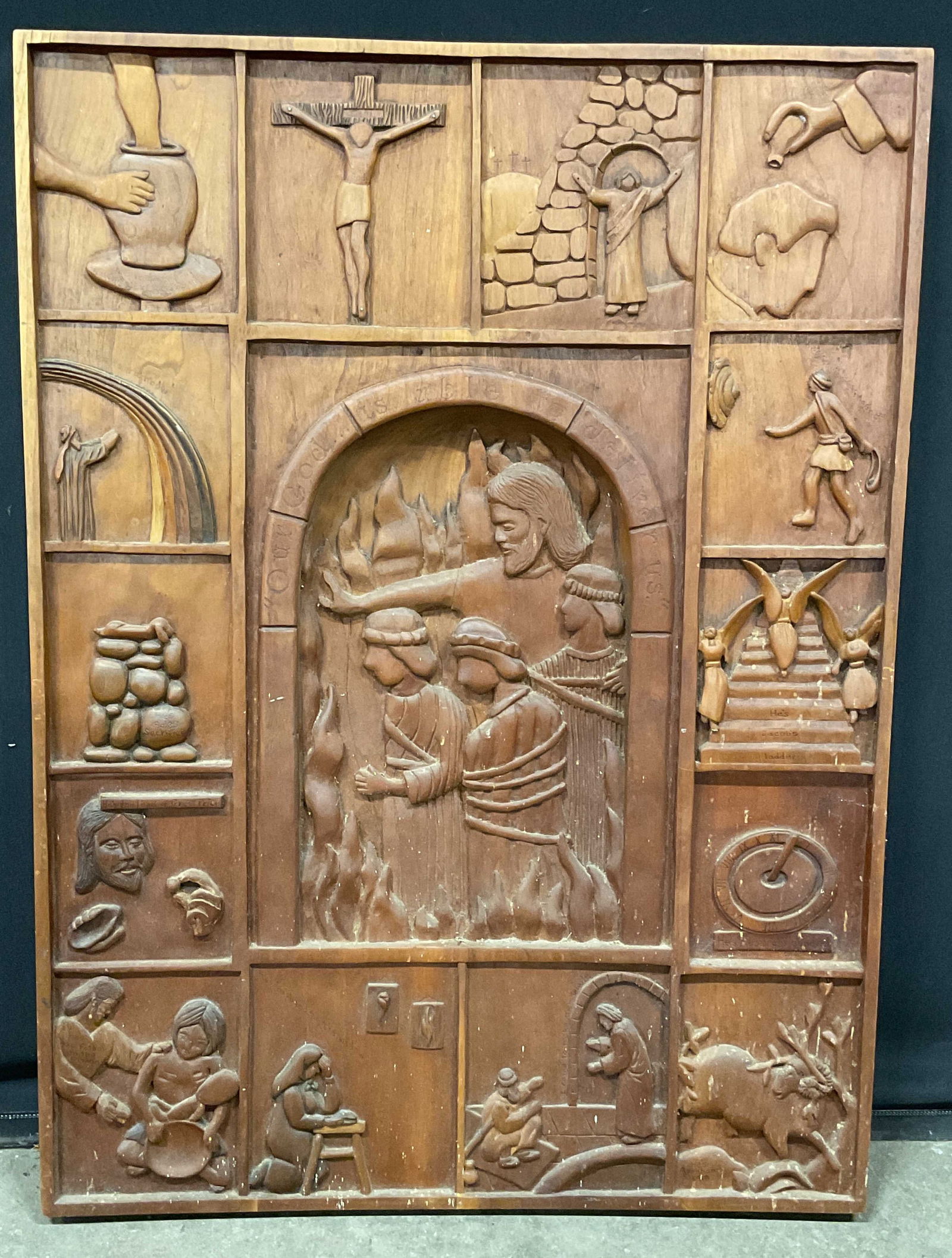 Carved Wood Religious Narrative Panel 36in (1 of 7)